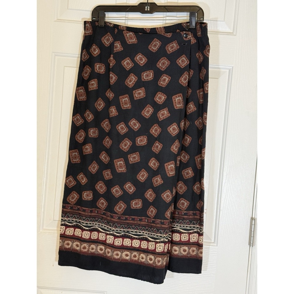 Vintage Sag Harbor Petite Retro Browns Wrap Style Long Skirt Size M/L 8/10
